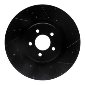 Ford Mustang Brake Rotor (1) - Front Right - R1 Concepts - Drilled & Slotted - Black - `07-`14